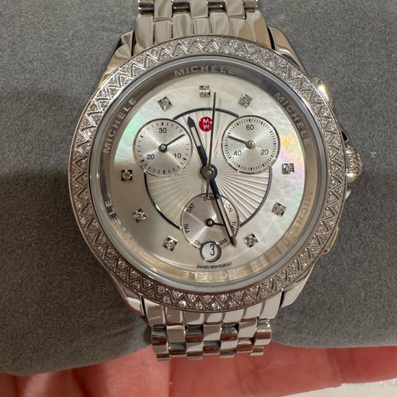 Michele Silver Watch with Diamond Details